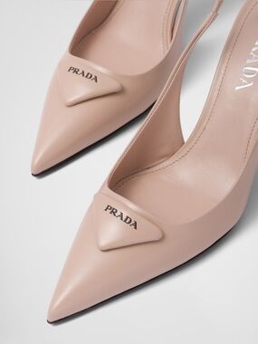 Prada Brushed Leather Pointed Toe Slingback Heels Pumps in Powder Pink NWOB